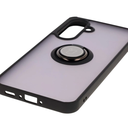 Etui z uchwytem na palec Bizon Case Hybrid Ring do Galaxy A36 5G, przydymione z czarną ramką