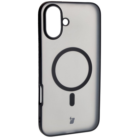 Etui z pierścieniem magnetycznym Bizon Case MatteO do iPhone 16 Plus, półprzezroczyste z czarną ramką