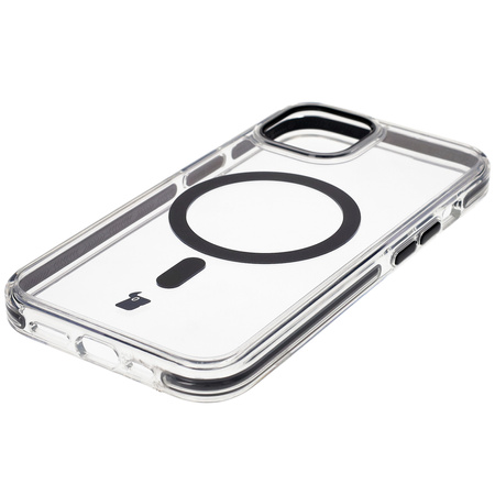 Etui z pierścieniem magnetycznym Bizon Case Marco do iPhone 14 / iPhone 13, przezroczyste z czarną ramką