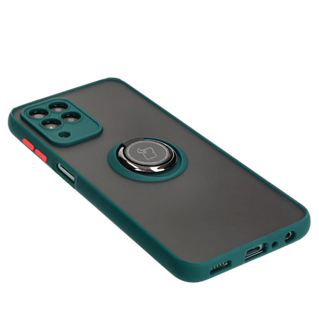 Etui z uchwytem na palec Bizon Case Hybrid Ring do Galaxy M33 5G, przydymione z ciemnozieloną ramką