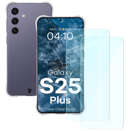 Elastyczne etui + 2x szkło Bizon Case Clear Pack do Galaxy S25 Plus, przezroczyste