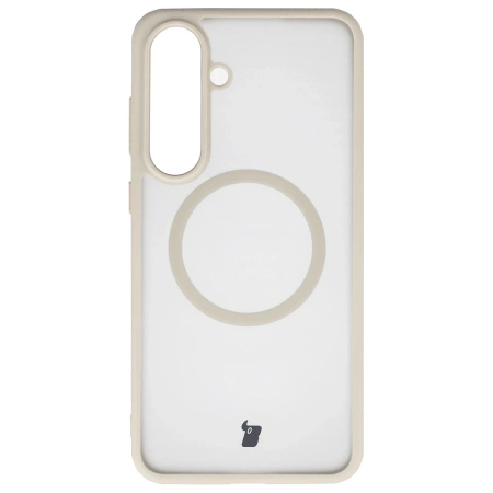 Etui z pierścieniem magnetycznym Bizon Case MatteO do Galaxy S25 FE, przydymione-beżowe