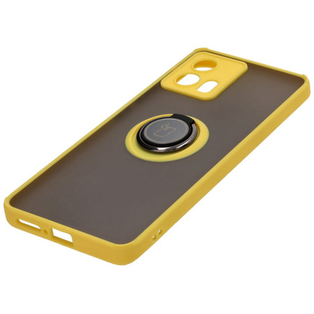 Etui z uchwytem na palec Bizon Case Hybrid Ring do Motorola Edge 30 Fusion, przydymione z żółtą ramką