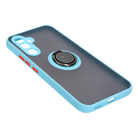 Etui z uchwytem na palec Bizon Case Hybrid Ring do Galaxy A54 5G, przydymione z jasnoniebieską ramką