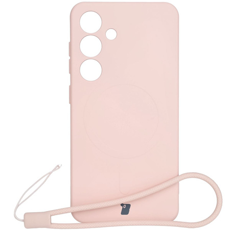 Silikonowe etui z pierścieniem magnetycznym Bizon Case Silicone Magnetic do Galaxy S25 / S24, jasnoróżowe