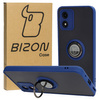 Etui z uchwytem na palec Bizon Case Hybrid Ring do Motorola Moto E13, przydymione z granatową ramką