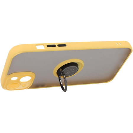Etui z uchwytem na palec Bizon Case Hybrid Ring do iPhone 14 Plus, przydymione z żółtą ramką