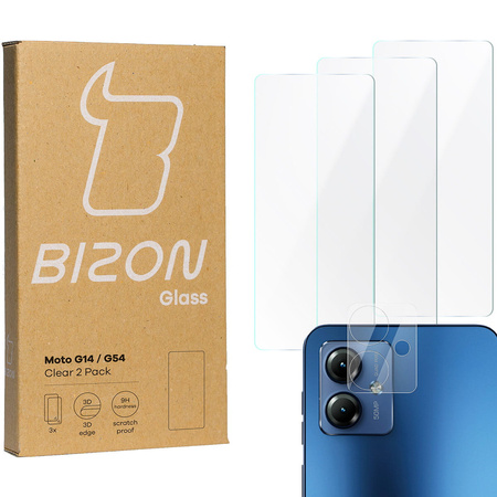 3x Szkło + szybka na aparat BIZON Clear 2 Pack do Motorola Moto G14 / G54