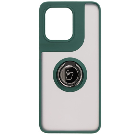 Etui z uchwytem na palec Bizon Case Hybrid Ring do Motorola Edge 50 Neo, przydymione z ciemnozieloną ramką