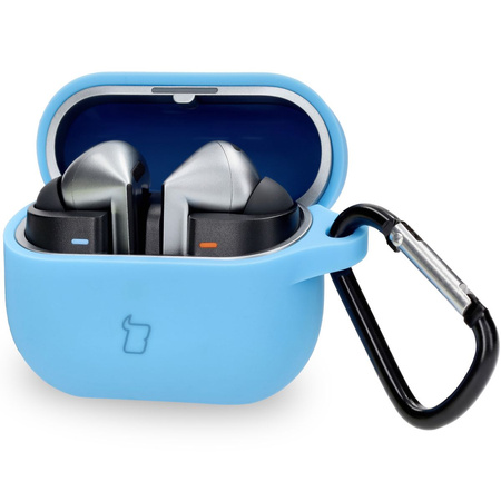 Silikonowe etui z karabińczykiem Bizon Case Headphone Silicone do Galaxy Buds 3/3 Pro/3 FE, niebieskie