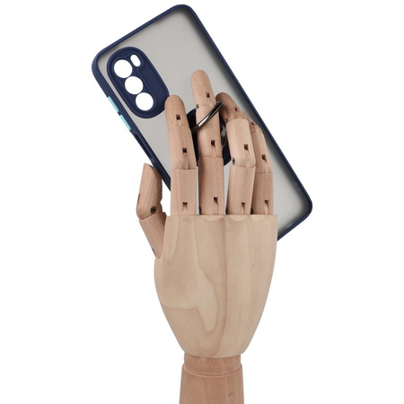 Etui z uchwytem na palec Bizon Case Hybrid Ring do Motorola Moto G52 / G82, przydymione z granatową ramką