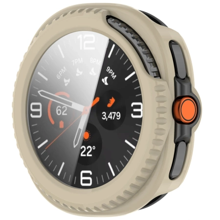 Etui ze szkłem do zegarka Bizon Case Watch Adamo do Samsung Galaxy Watch 8 Classic 46 mm, beżowe