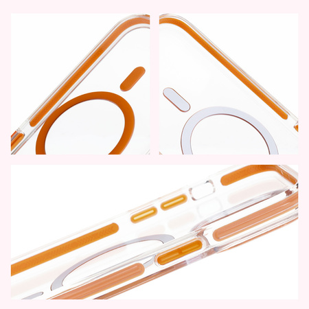 Etui z pierścieniem magnetycznym Bizon Case Marco do iPhone 14 Pro Max, przezroczyste z pomarańczową ramką
