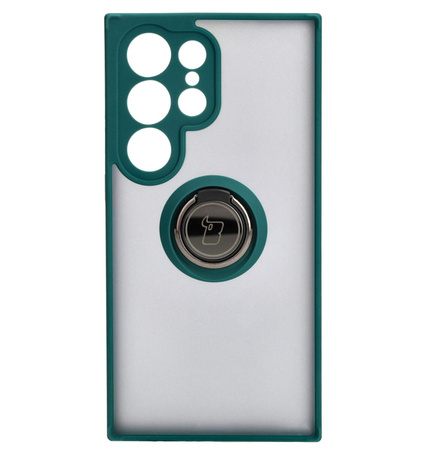Etui z uchwytem na palec Bizon Case Hybrid Ring do Galaxy S24 Ultra, przydymione z ciemnozieloną ramką
