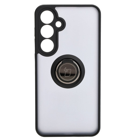 Etui z uchwytem na palec Bizon Case Hybrid Ring do Galaxy S24 Plus, przydymione z czarną ramką