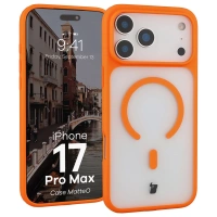 Etui z pierścieniem magnetycznym Bizon Case MatteO do iPhone 17 Pro Max, przydymione-pomarańczowe