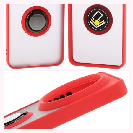 Etui z uchwytem na palec Bizon Case Hybrid Ring do Xiaomi 15 Ultra, przydymione z czerwoną ramką