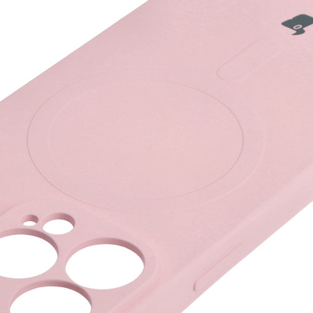 Etui silikonowe z pierścieniem magnetycznym Bizon Case Silicone Magnetic do iPhone 13 Pro, jasnoróżowe