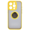 Etui z uchwytem na palec Bizon Case Hybrid Ring do iPhone 15 Pro, przydymione z żółtą ramką