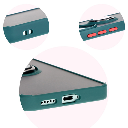 Etui z uchwytem na palec Bizon Case Hybrid Ring do Xiaomi Poco F6, przydymione z ciemnozieloną ramką