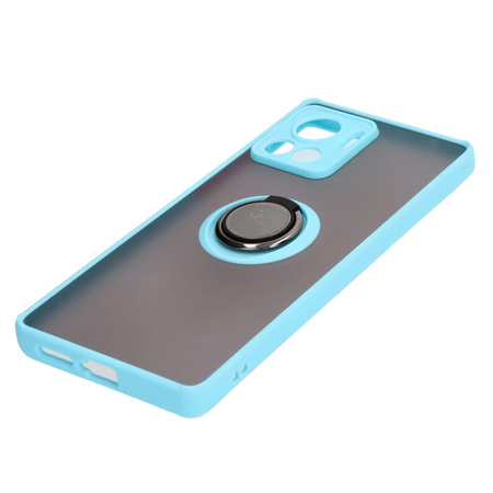 Etui z uchwytem na palec Bizon Case Hybrid Ring do Motorola Edge 30 Ultra, przydymione z jasnoniebieską ramką
