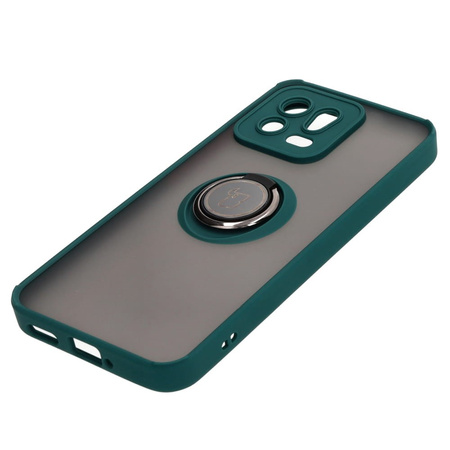 Etui z uchwytem na palec Bizon Case Hybrid Ring do Xiaomi 13, przydymione z ciemnozieloną ramką
