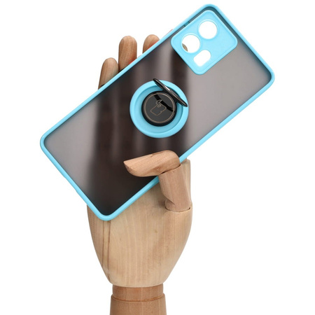 Etui z uchwytem na palec Bizon Case Hybrid Ring do Motorola Edge 30 Fusion, przydymione z jasnoniebieską ramką
