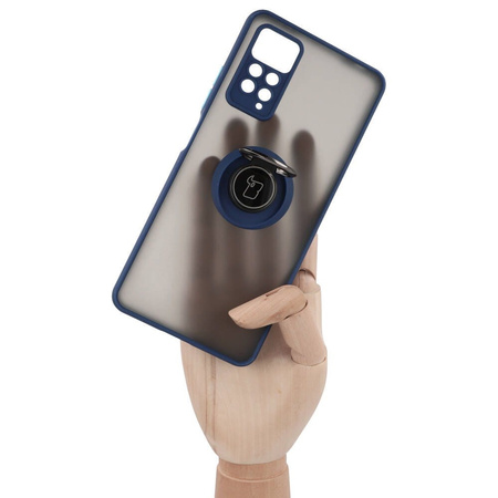 Etui z uchwytem na palec Bizon Case Hybrid Ring do Xiaomi Redmi Note 11 Pro / Pro 5G, przydymione z granatową ramką