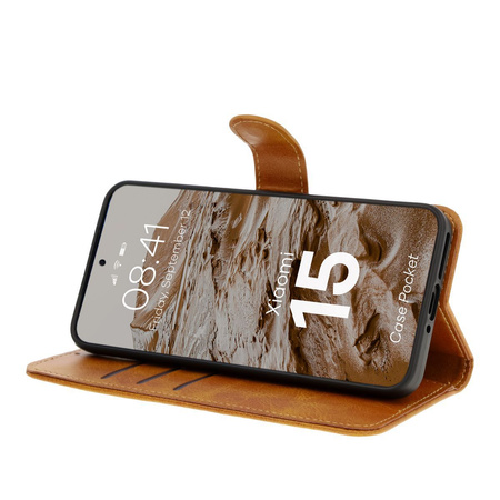 Etui z klapką Bizon Case Pocket do Xiaomi 15, brązowe