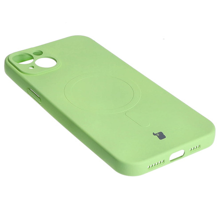 Etui silikonowe z pierścieniem magnetycznym Bizon Case Silicone Magnetic do iPhone 15 Plus, jasnozielone