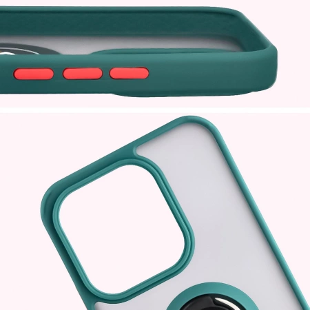 Etui z uchwytem na palec Bizon Case Hybrid Ring do Honor 400 Lite, przydymione z ciemnozieloną ramką