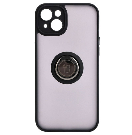Etui z uchwytem na palec Bizon Case Hybrid Ring do iPhone 15 Plus, przydymione z czarną ramką