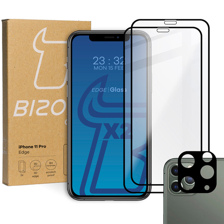 2x Szkło + szybka na aparat Bizon Edge Pack do iPhone 11 Pro