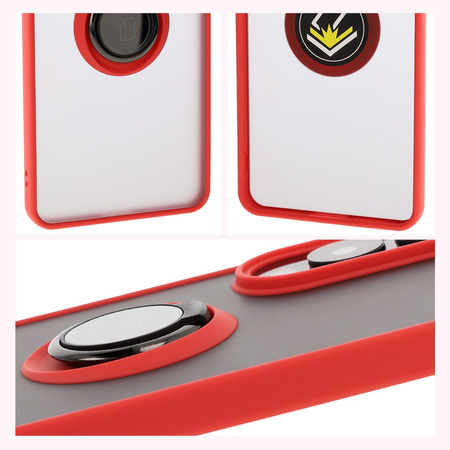 Etui z uchwytem na palec Bizon Case Hybrid Ring do Galaxy S25 Edge, przydymione z czerwoną ramką