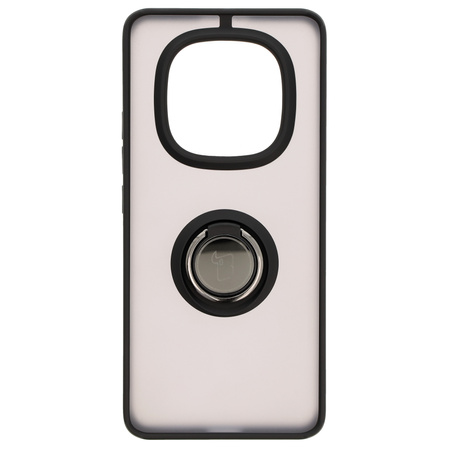 Etui z uchwytem na palec Bizon Case Hybrid Ring do Xiaomi Redmi Note 14 Pro 5G / Poco X7, przydymione z czarną ramką