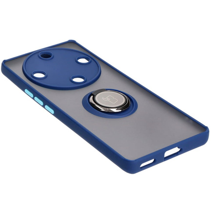 Etui z uchwytem na palec Bizon Case Hybrid Ring do Honor Magic5 Lite, przydymione z granatową ramką
