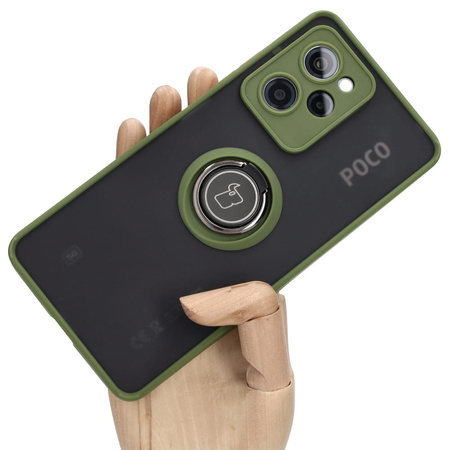 Etui z uchwytem na palec Bizon Case Hybrid Ring do Xiaomi Poco X5 Pro, przydymione z zieloną ramką