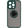 Etui z uchwytem na palec Bizon Case Hybrid Ring do iPhone 14 Pro, przydymione z ciemnozieloną ramką