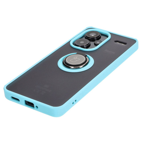 Etui z uchwytem na palec Bizon Case Hybrid Ring do Xiaomi Redmi Note 13 Pro+ 5G, przydymione z jasnoniebieską ramką