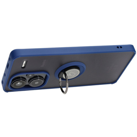 Etui z uchwytem na palec Bizon Case Hybrid Ring do Xiaomi Redmi Note 13 Pro+ 5G, przydymione z granatową ramką