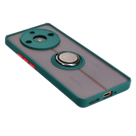 Etui z uchwytem na palec Bizon Case Hybrid Ring do Realme 11 Pro / 11 Pro+, przydymione z ciemnozieloną ramką