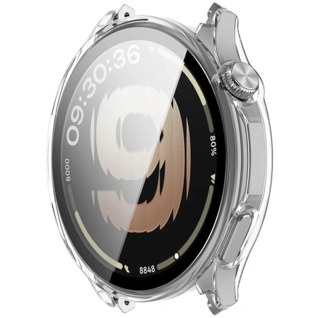 Etui ze szkłem do zegarka Bizon Case Watch Adamo do OnePlus Watch Lite 45 mm / Oppo Watch S 45 mm, przezroczyste