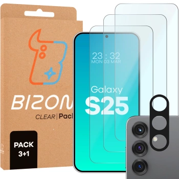 3x Szkło + szybka na aparat Bizon Clear 2 Pack do Galaxy S25