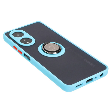 Etui z uchwytem na palec Bizon Case Hybrid Ring do Oppo A58 4G, przydymione z jasnoniebieską ramką