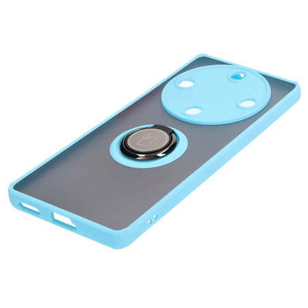 Etui z uchwytem na palec Bizon Case Hybrid Ring do Honor Magic5 Lite, przydymione z jasnoniebieską ramką
