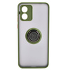 Etui z uchwytem na palec Bizon Case Hybrid Ring do Motorola Moto E13, przydymione z zieloną ramką