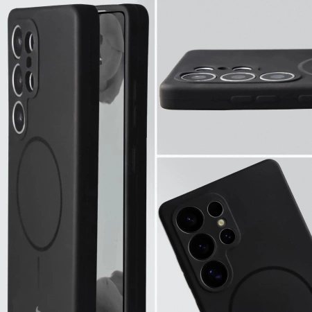 Silikonowe etui z pierścieniem magnetycznym Bizon Soft Case Magnetic do Galaxy S25 Ultra, czarne