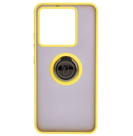 Etui z uchwytem na palec Bizon Case Hybrid Ring do Xiaomi 13T Pro / 13T, przydymione z żółtą ramką