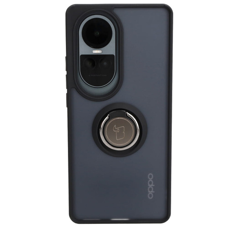Etui z uchwytem na palec Bizon Case Hybrid Ring do Oppo Reno10 / 10 Pro, przydymione z czarną ramką
