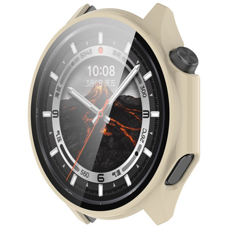 Etui ze szkłem do zegarka Bizon Case Watch Adamo do OnePlus Watch 3 / Oppo Watch X2, beżowe